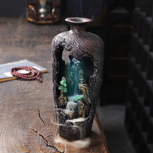 Home Decor Vase Design Ornament Resin Handiwork Lucky Fengshui Waterfall Backflow Incense Burner Censer BurnerAF23 With LED