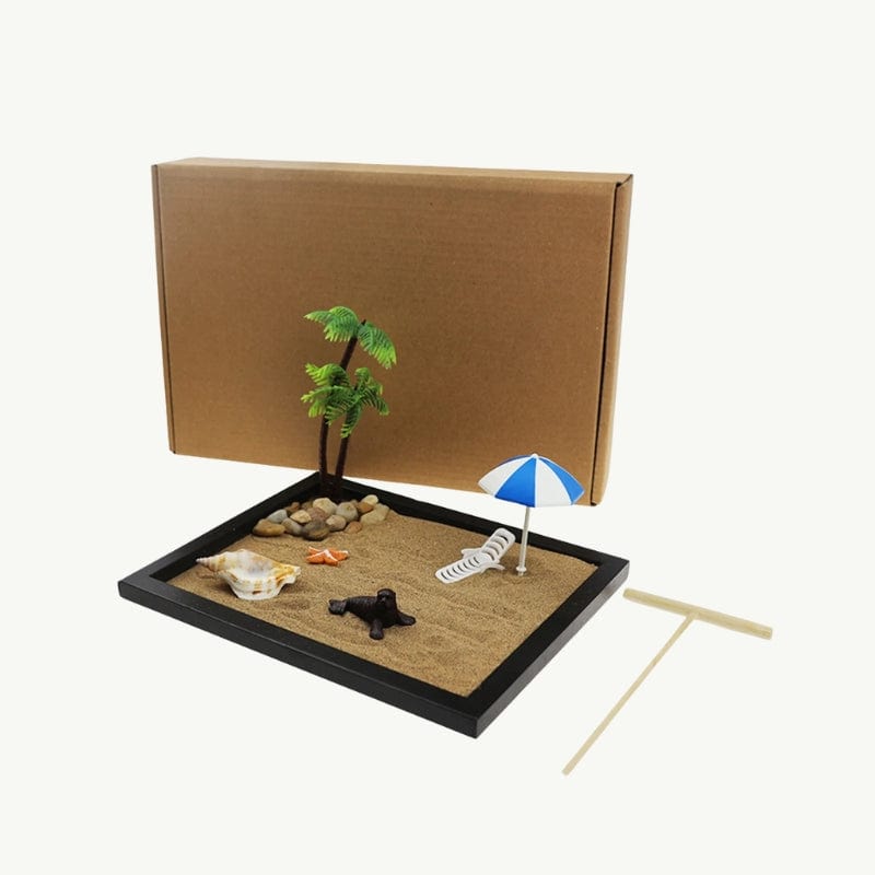 Jardin Zen de Bureau pour Relaxation et Méditation Bois noir / Environ 21.5 x 17.5 x 1.2 cm