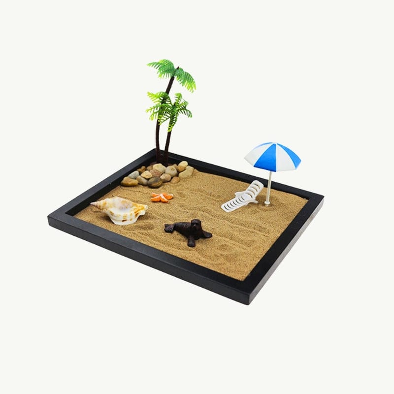 Jardin Zen de Bureau pour Relaxation et Méditation Bois noir / Environ 21.5 x 17.5 x 1.2 cm