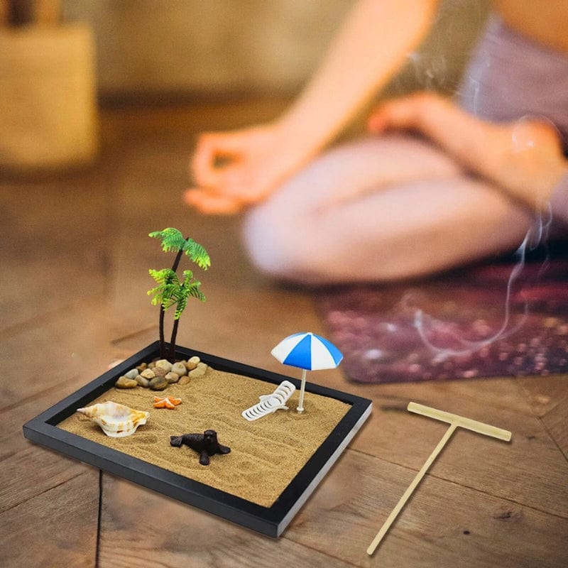 Jardin Zen de Bureau pour Relaxation et Méditation Bois noir / Environ 21.5 x 17.5 x 1.2 cm