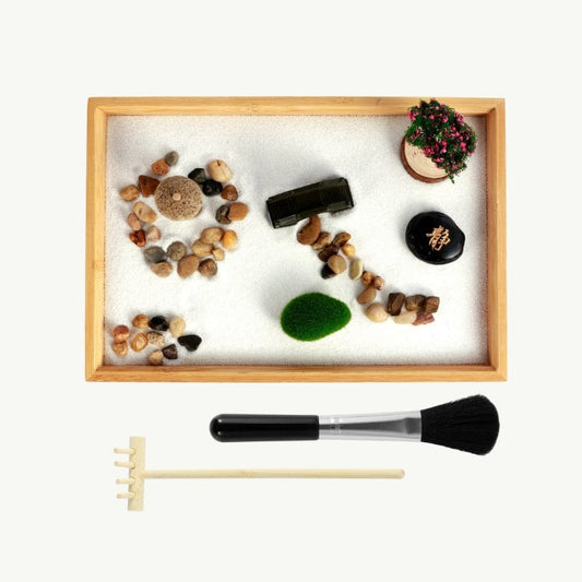 Jardin Zen Japonais Miniature avec Sable et Accessoires Bois