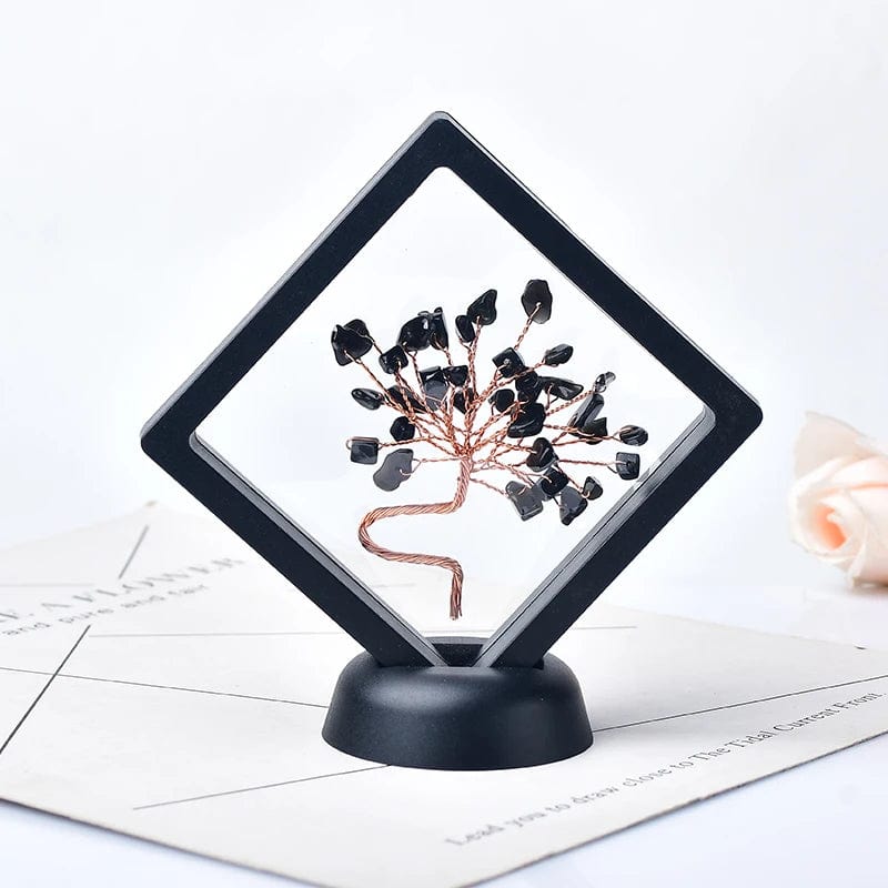 Natural Crystal Quartz Tree Of Life Gravel Specimen Reiki Healing Home Decoration Ornaments Lucky Tree DIY gifts Souvenir Gift Obsidian / 1PC