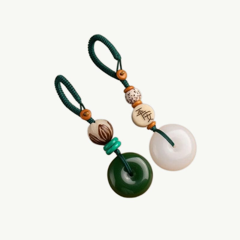 Porte-Clés Amulette en Jade Blanc et Vert