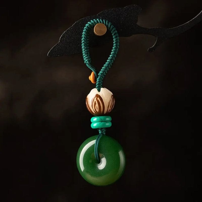 Porte-Clés Amulette en Jade Blanc et Vert Vert