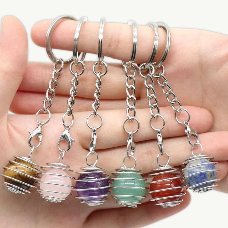 Porte-Clés Boule en Cristal Reiki - Couleur Aléatoire Aléatoire / 1 pièce