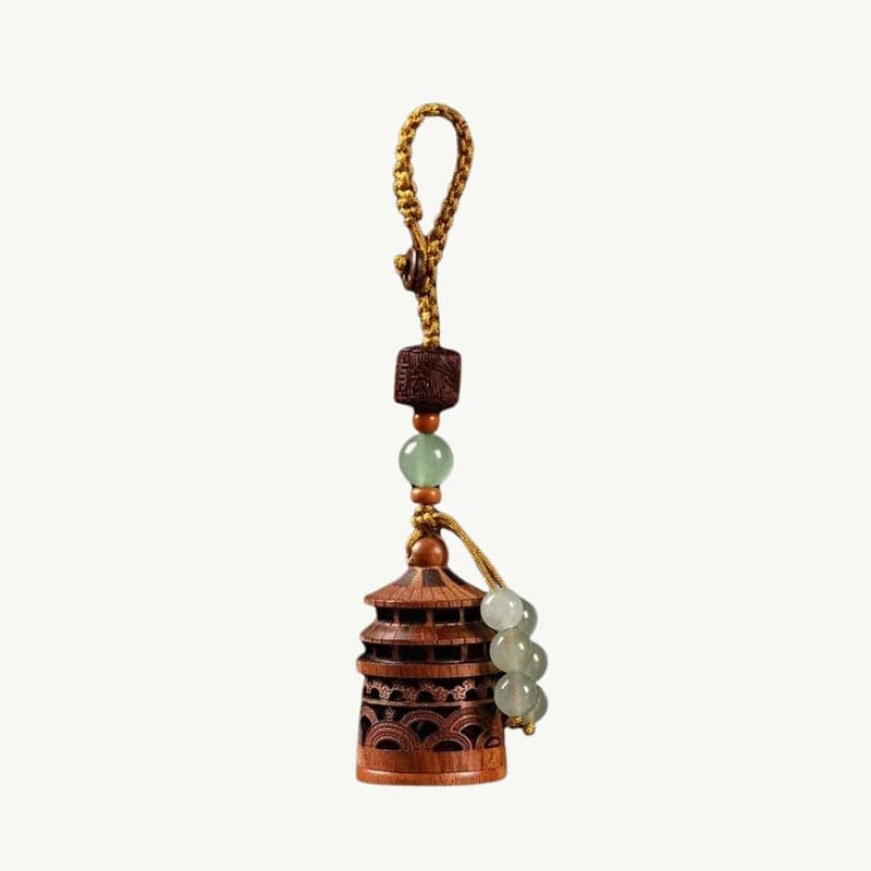 Porte-clés en bois sculpté avec boîte à encens intégrée Jade