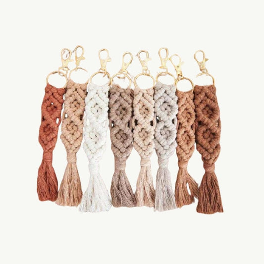 Porte-clés en macramé style bohème avec mousqueton