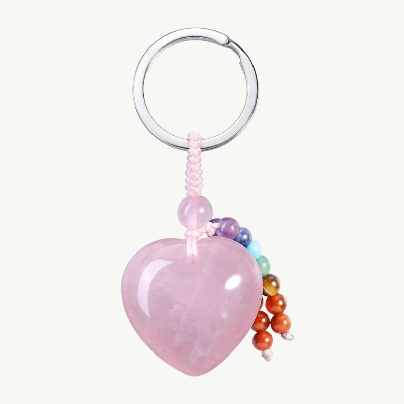 Porte-Clés en Pierre des 7 Chakras Quartz Rose