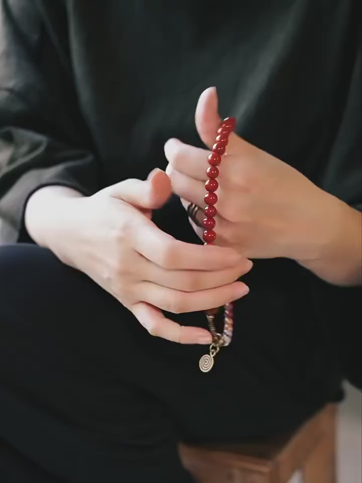 Bracelet jaspe rouge ou Kambaba et agate Gobi